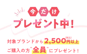 今だけプレゼント中!対象ブランドから 2,500円(税込)以上ご購入の方“全員”にプレゼント!