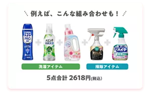 例えば、こんな組み合わせも! 洗濯アイテム 掃除アイテム 5点合計 2618円(税込)