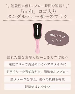 速乾性に優れ、ブロー時間を短縮! 「melt」ロゴ入り タングルティーザーのブラシ