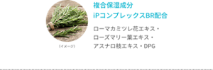 複合保湿成分 iPコンプレックスBR配合 ローマカミツレ花エキス・ローズマリー葉エキス・アスナロ枝エキス・DPG