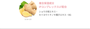 複合保湿成分 iPコンプレックスLF配合 ショウガ根エキス・セイヨウトチノキ種子エキス・BG