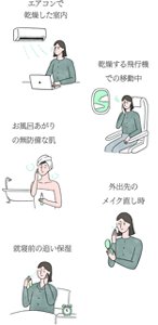 エアコンで 乾燥した室内エアコンで 乾燥した室内お風呂あがりの無防備な肌外出先の就寝前の追い保湿