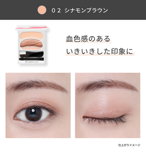 02 シナモンブラウン。血色感のある、いきいきとした印象の目もとに仕上がるイメージ