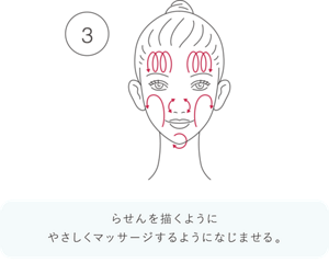 3 らせんを描くようにやさしくマッサージするようになじませる。