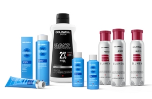 neuf produits goldwell de la collection colorance et elumen sur fond blanc