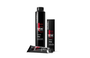 Three Goldwell Topchic professional hair color products displayed against a white background.