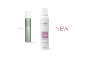 a package of goldwell stylesign twist around and shaping and finishing spray on a white background