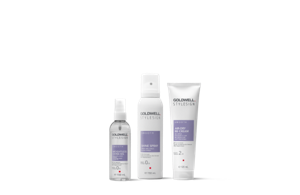 three goldwell stylesign smooth products lined up horizontally in a row on a white background