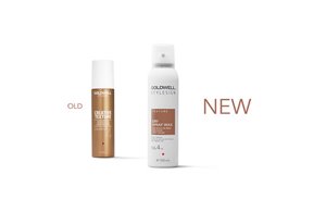 a package of goldwell stylesign unlimitor and dry spray wax on a white background