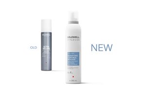 a package of goldwell stylesign top whip and bodiying control mousse on a white background