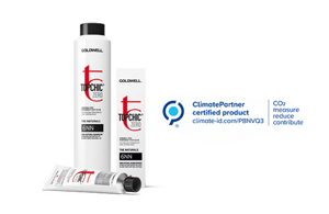 packshot of three Topchic Zero products with one tube lying in front with "Climate neutral" logo on the right over white background