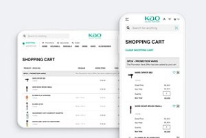 Kao Pro Shop shopping cart page with selected products open on a smartphone