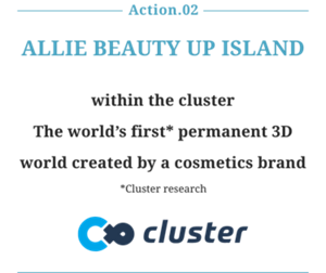 Action.02 ALLIE Beauty up Island within the cluster The world’s first* permanent 3D world created by a cosmetics brand.*Cluster research