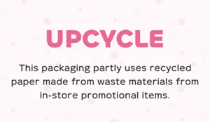 UPCYCLE. This packaging partly uses recycled paper made from waste materials from in-store promotional items.
