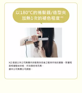 以180°C的平板夾 加熱1次的褪色程度. ※出自2024年９月 milltalk調查 N=60　離子夾使用狀況 持有率：62％ (每３人有２人)　 使用頻率：每天or每週３天以上 62%