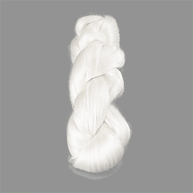  Many white, woven silk threads braided together against a grey background. 