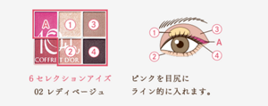 6セレクションアイズ　02 レディベージュ　ピンクを目尻に ライン的に入れます。