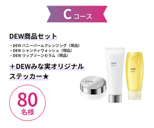 Cコース　DEW商品セット　・DEW ハニーバームクレンジング（現品）　・DEW シャンティウォッシュ（現品）　・DEW リップゾーンセラム（現品） +DEWみな実オリジナルステッカー★　80名様