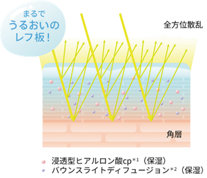 まるでうるおいのレフ板！　浸透型ヒアルロン酸cp*1(保湿) バウンスライトディフュージョン*2(保湿)
