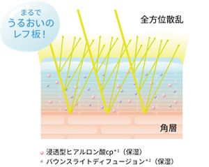 まるでうるおいのレフ板！　浸透型ヒアルロン酸cp*1(保湿) バウンスライトディフュージョン*2(保湿)
