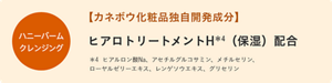ハニーバームクレンジング　【カネボウ化粧品独自開発成分】ヒアロトリートメントH＊4（保湿）配合　＊4  ヒアルロン酸Na、アセチルグルコサミン、メチルセリン、ローヤルゼリーエキス、レンゲソウエキス、グリセリン