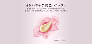 きれい華やぐ艶色ヘアカラー　植物由来のうるおい成分やコラーゲン※（毛髪保護成分）配合。濃厚クリームが生え際や根元にしっかり密着。ムラなく染め上げます。　※水溶性コラーゲン液-3