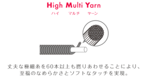 High Multi Yarn 丈夫な極細糸を60本以上もあわせることにより、至福のなめらかさとソフトなタッチを実現。