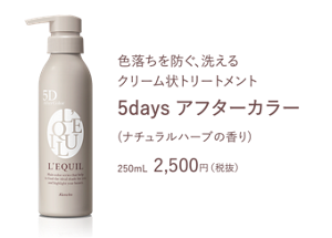 色落ちを防ぐ洗える クリーム状トリートメント 5days アフターカラー (ナチュラルハーブの香り) 250mL  2,500円（税抜）