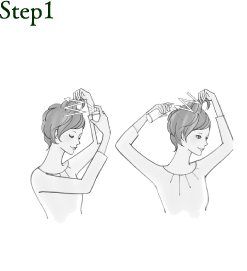 Step1 ボリューム感が欲しい部分を持ち上げ、 内側と外側に15cm 前後離して まんべんなくたっぷりスプレーします。 一般的なかためるスプレーよりも多めに まんべんなく、ジグザグに動かしながらスプレー。