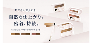 パウダーアイブロウのビジュアル。 眉がない部分にも 自然な仕上がり。密着、持続。