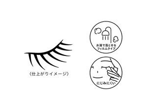 ご使用方法の仕上がりイメージ。 お湯で落とせるフィルムタイプでにじみにくい。