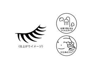 ご使用方法の仕上がりイメージ。お湯で落とせるフィルムタイプでにじみにくい。
