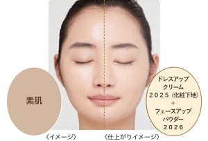 素肌 〈イメージ〉 ドレスアップクリーム ２０２５（化粧下地） ＋ フェースアップパウダー ２０２６〈仕上がりイメージ〉