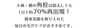 小鼻・額の角栓は除去しても1日で約70%再出現！酵素洗顔を取り入れた毎日の毛穴ケアがおすすめです。