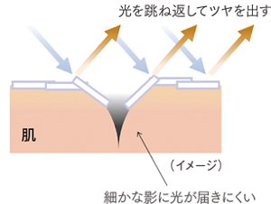 光を跳ね返してツヤを出す。細かな影に光が届きにくい（イメージ）