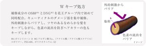 Wキープ処方 補修成分のOS88※1とDNG※2を花王グループ内で初めて同時配合。キューティクルのダメージ部を集中補修。外的刺激からバリアし、ツヤのあるなめらかな髪を キープしながら、色素の流出を防ぎヘアカラーの色も キープします。