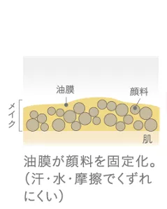 油膜が顔料を固定化。（汗・水・摩擦でくずれにくい）