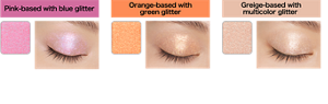 Pink-based with blue glitter SP701 Sparkle Pink [YOKU name: The Very Moment] Orange-based with green glitter SP702 Sparkle Flash [YOKU name: Fire Up] Greige-based with multicolor glitter SP703 Sparkle Mirage [YOKU name: Ephemeral Like a Dream] 