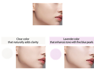 Before KATE AIRY CHANGE LASTING LIQUID FD (01) used After Clear color that naturally adds clarity Translucent Lavender color that enhances tone with fine blue pearls Lavender All are finished images