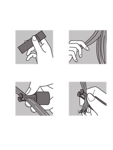 HOW TO Simply clamp a strand of hair and slide down. Quick-drying type for easy coloring.　 1 Shake the container vertically and remove the cap.　2 Take a 1cm wide strand of hair where you want to apply color.　3 Place the strand of hair between the clips.　4 Pinch the clips tightly with your fingers and slide the clips downward from the top toward the ends of the hair to apply color.