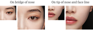 On bridge of nose On tip of nose and face line Before After