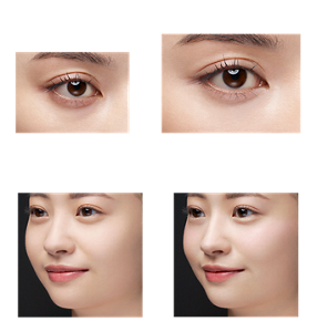 Covers pores and uneven tones (01) Before After Finished image Enhances complexion（PK） Before After Finished image