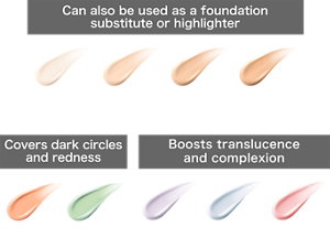 Can also be used as a foundation substitute or highlighter 00 Luminous Moon 01 Light Moon 02 Melting Moon 04 Rich Moon Covers dark circles and redness OR Orange Moon GN Shadow Green Boosts translucence and complexion LV Starry Drop BU Aquatic Sky PK Flushed Moon