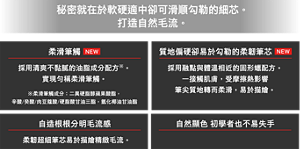 秘密就在於軟硬適中卻可滑順勾勒的細芯。 打造自然毛流。  柔滑筆觸 NEW   採用清爽不黏膩的油脂成分配方※。 實現勻稱柔滑筆觸。 ※柔滑筆觸成分：二異硬脂醇蘋果酸酯、辛酸/癸酸/肉豆蔻酸/硬脂酸甘油三酯、氫化椰油甘油酯" "質地偏硬卻易於勾勒的柔韌筆芯 NEW   採用融點與體溫相近的固形蠟配方。 一接觸肌膚，受摩擦熱影響 筆尖質地轉而柔滑，易於描繪。" "自造根根分明毛流感  柔韌超細筆芯易於描繪精緻毛流。自然顯色 初學者也不易失手