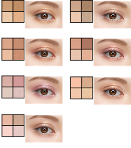 BE-1 肉桂光影  BR-1 灰感光影  OR-1 杏桃光影  RD-1 玫瑰光影  MV-1 藕荷光影  OR-2 珊瑚玫瑰光影  PK-1 覆盆子玫瑰光影  妝效示意圖