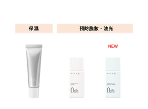 持妝隔離乳系列 依據理想妝效可選擇的3款式  保濕 亮澤款式 零瑕肌密高效防曬隔離霜  預防脫妝、油光 柔霧款式 零瑕肌密持妝防曬隔離乳 提亮款式 零瑕肌密明亮持妝隔離乳