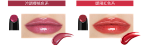 冷調櫻桃色系 EX-3 小紅水槍的惡作劇 暖陽紅色系 EX-4 顛倒水桶惹的禍 妝效示意圖