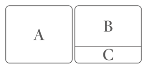 左のカラーA。右上のカラーB。右下のカラーC。