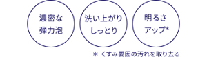 濃密な弾力泡 洗い上がりしっとり くすみ要因の汚れを取り去り、明るさアップ