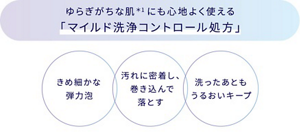 ゆらぎがちな肌＊1にも心地よく使える「マイルド洗浄コントロール処方」きめ細かな 弾力泡。汚れに密着し、巻き込んで落とす。洗ったあともうるおいキープ。